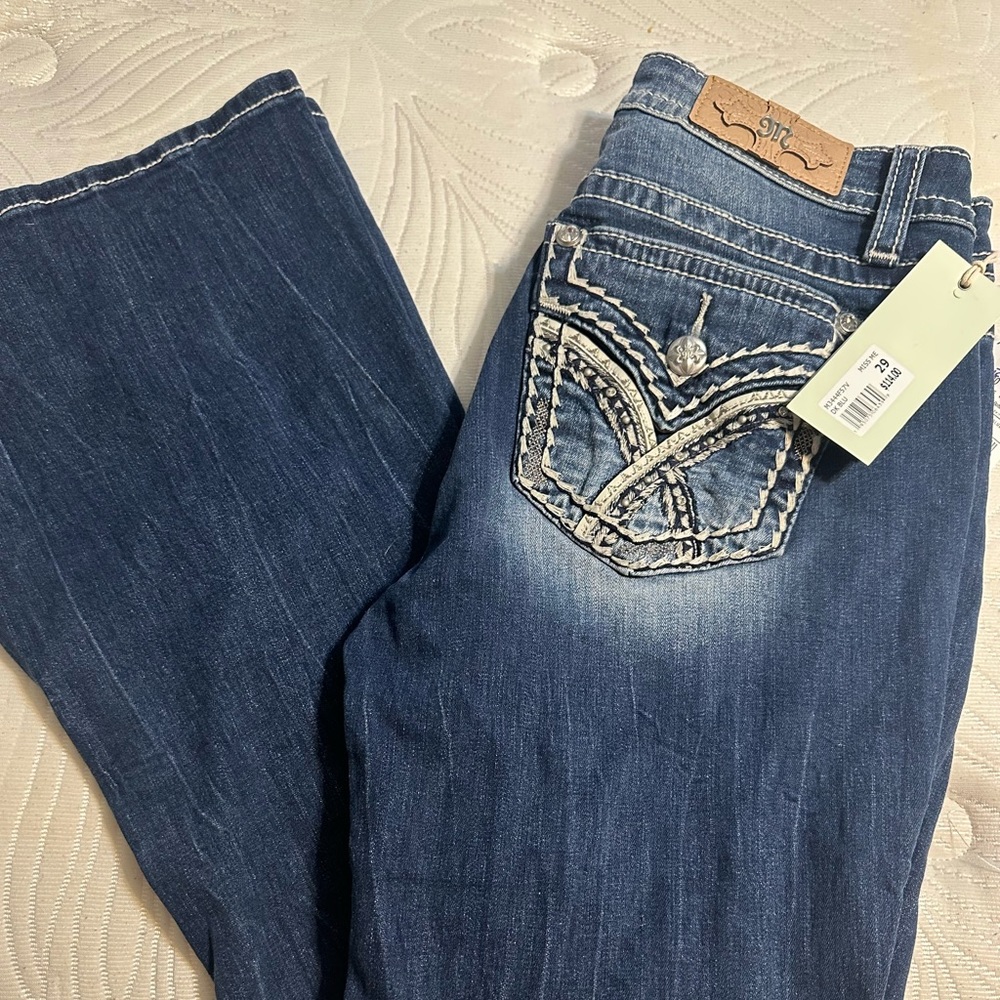 Miss me jeans size 29, dark blue flare, mid rise, 29×32